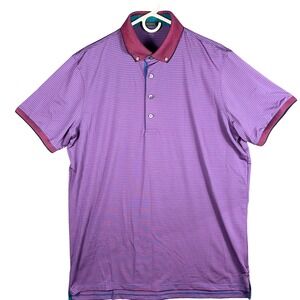 GREYSON Men's Purple Stripe Short Sleeve Polo Shirt Button Down Collar Golf L